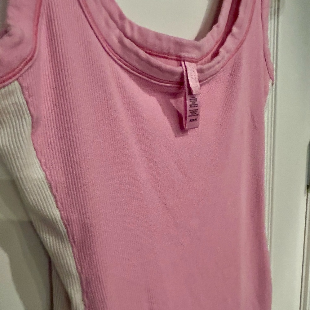 SKIMS Pink and White Short Bodysuit